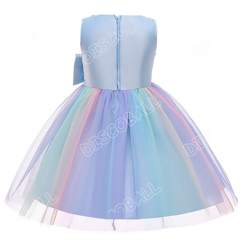 Girls Bridesmaid Dress Flower Kids Party Rose Bow Wedding Dresses Princess UK