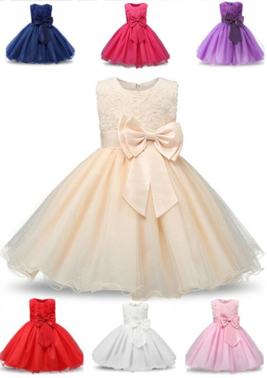 Girls Bridesmaid Dress Baby Flower Kids Party Rose Bow Wedding Dresses Princess