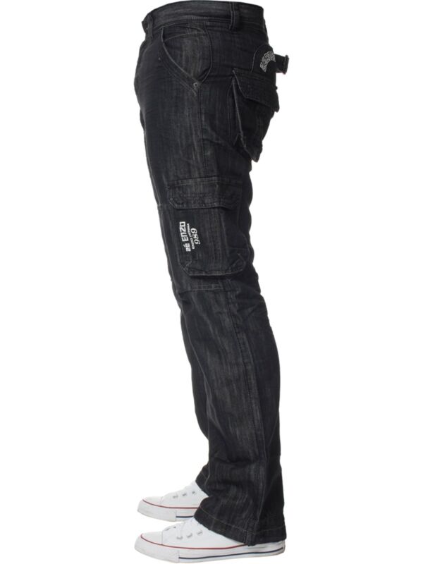 Mens Cargo Combat Jeans Enzo Designer Denim Casual Work Pants All Waist Sizes