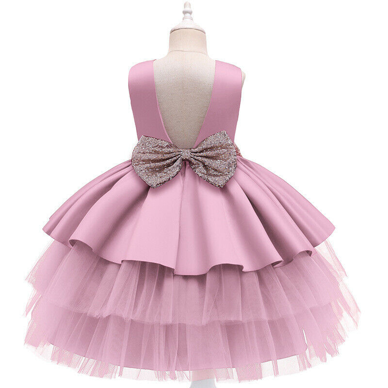 Flower Girls Bridesmaid Dress Baby Kids Party Wedding Lace Bow Princess Dresses