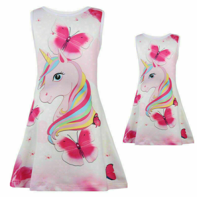 Kids Girls Unicorn Princess Dress Summer Party Sleeveless Tank Dress Sundress