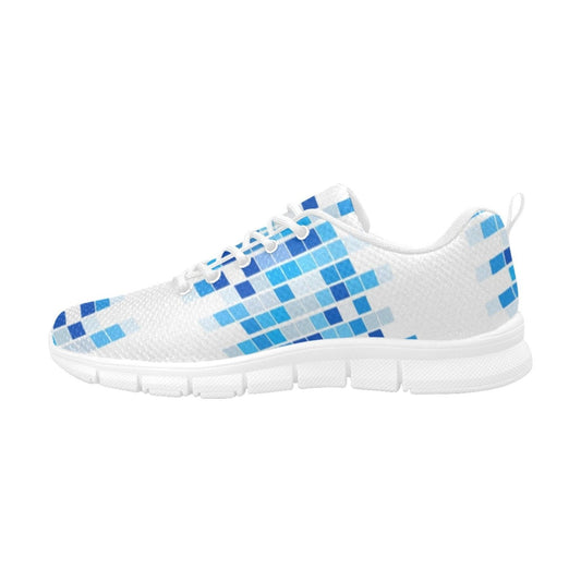 Sneakers for Women, Blue and White Mosaic Print - Running Shoes-0