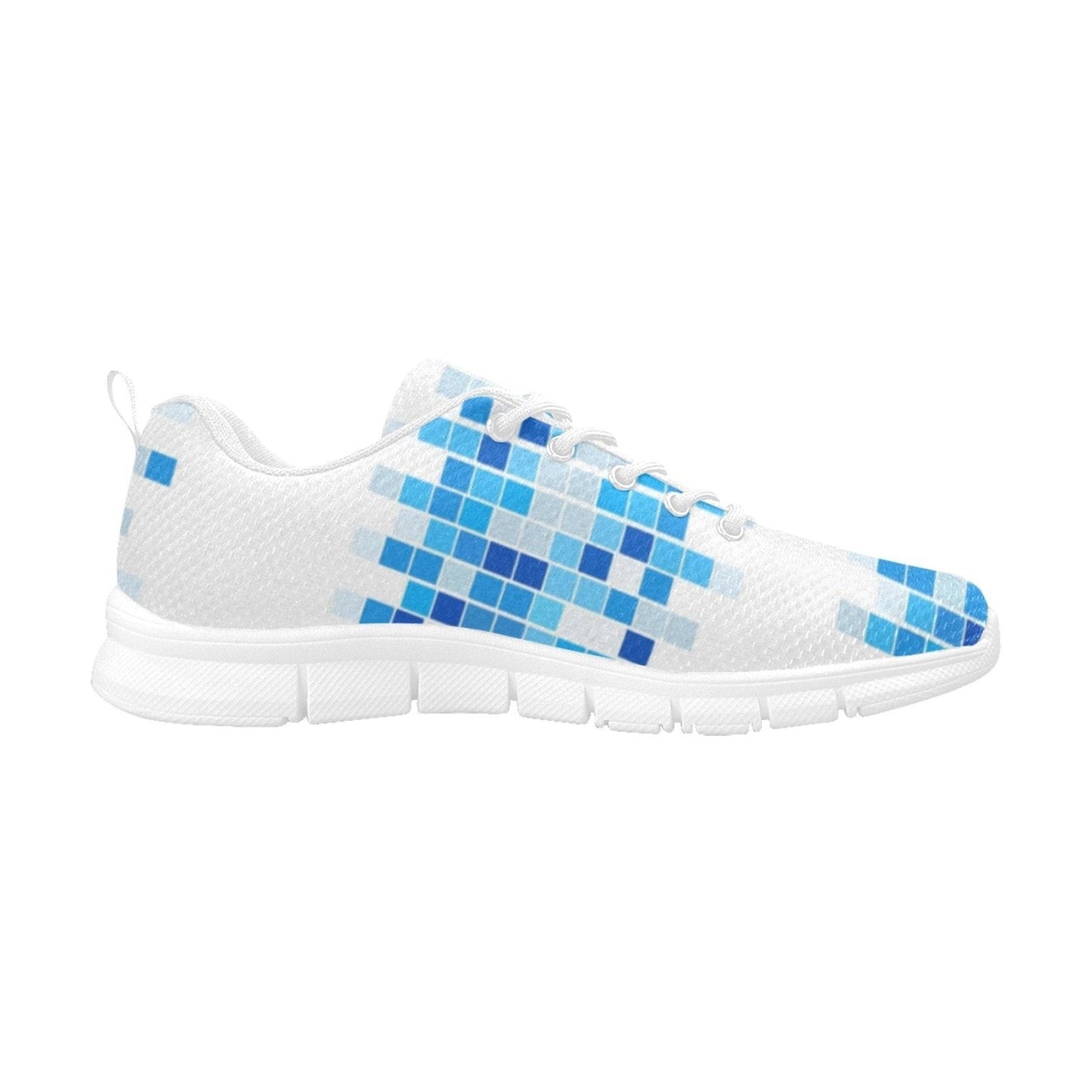 Sneakers for Women, Blue and White Mosaic Print - Running Shoes-5