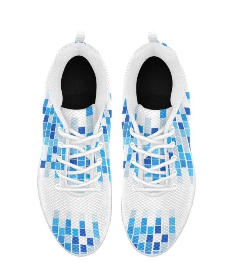 Sneakers for Women, Blue and White Mosaic Print - Running Shoes-8