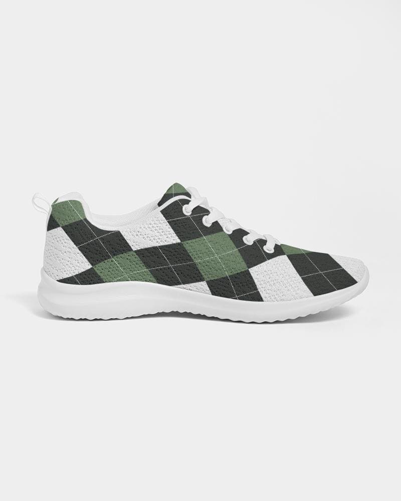 Womens Sneakers - Green and White Plaid Canvas Sports Shoes / Running-21