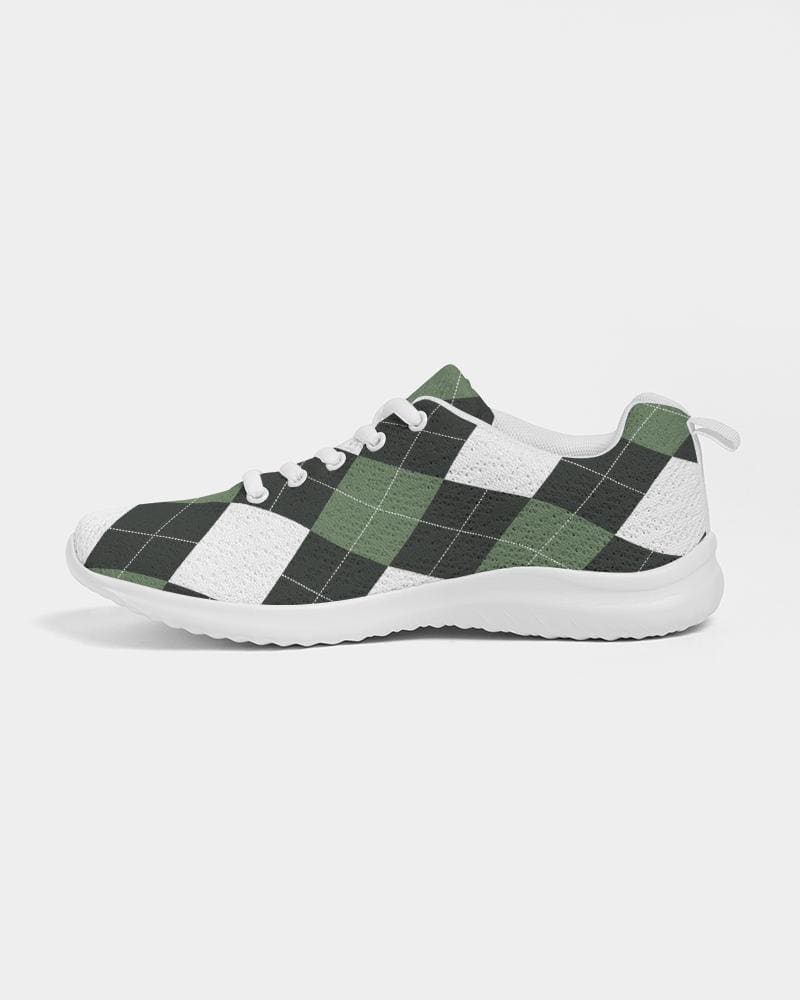 Womens Sneakers - Green and White Plaid Canvas Sports Shoes / Running-20