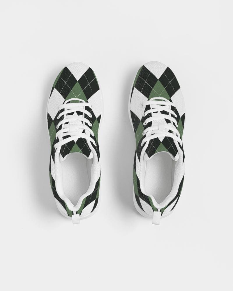 Womens Sneakers - Green and White Plaid Canvas Sports Shoes / Running-17