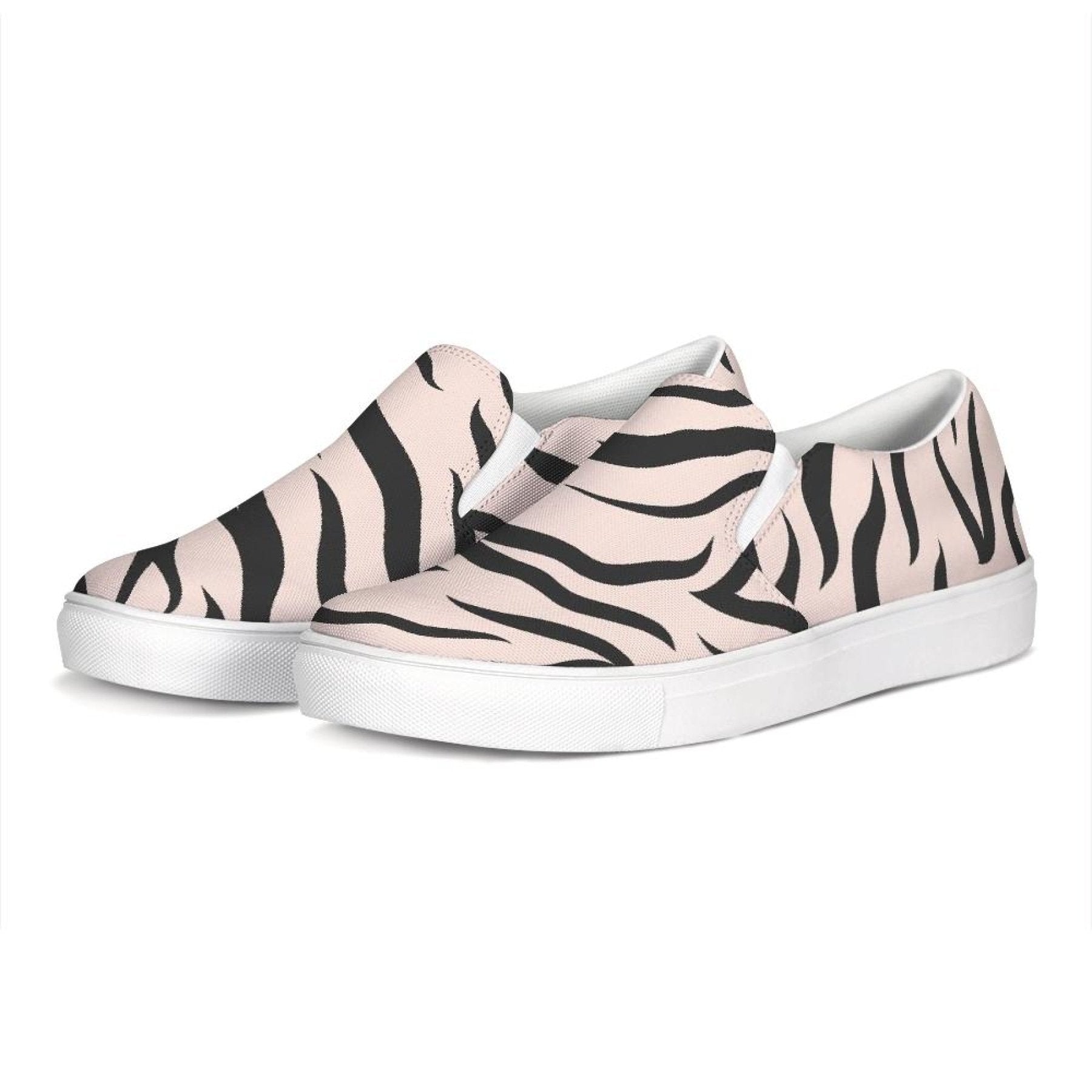 Womens Sneakers - Pink and Black Zebra Stripe Canvas Sports Shoes / Slip-On-4