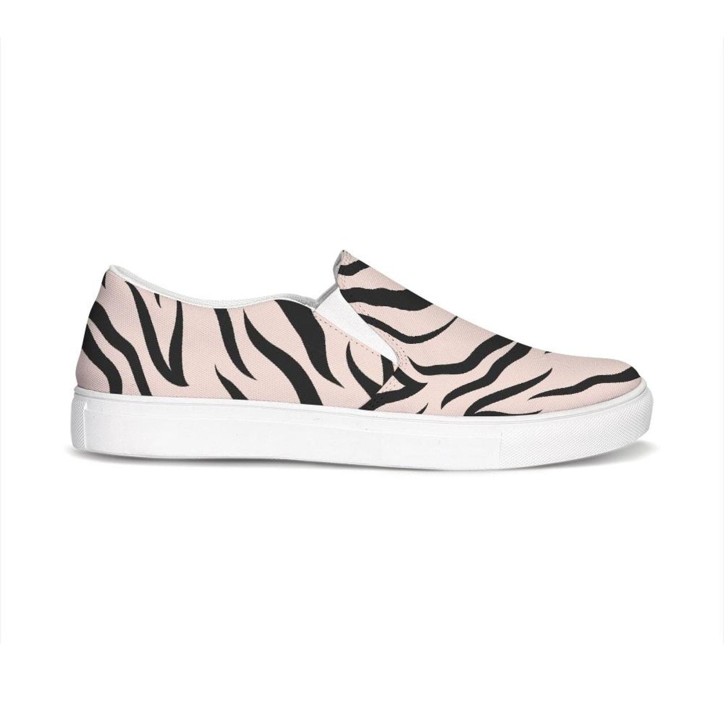 Womens Sneakers - Pink and Black Zebra Stripe Canvas Sports Shoes / Slip-On-0