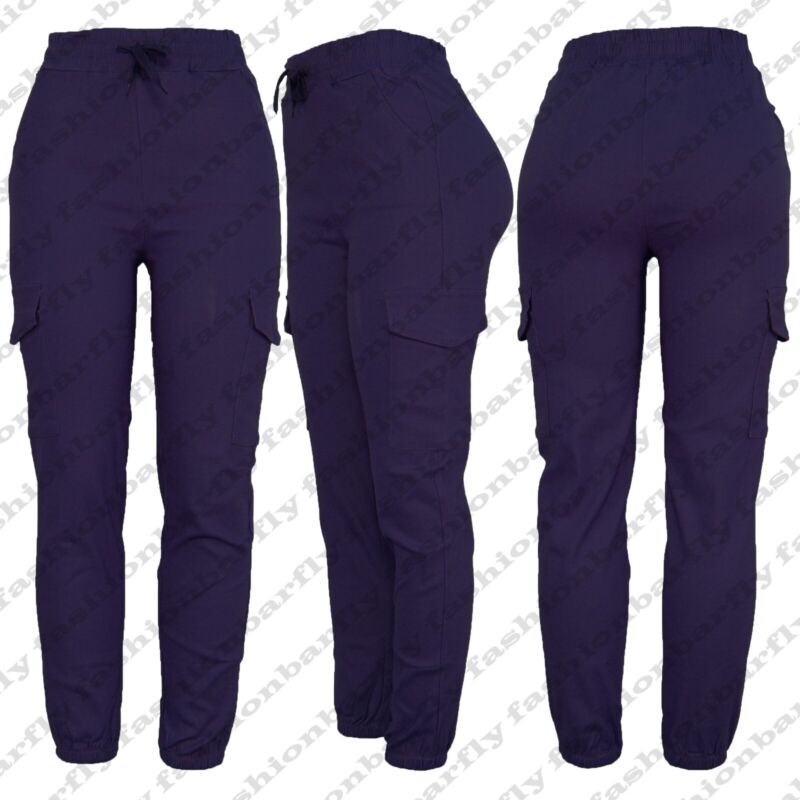 Ladies Combat Cargo Trouser Stretch Elasticated Waist Cotton Blend Cargo Pant