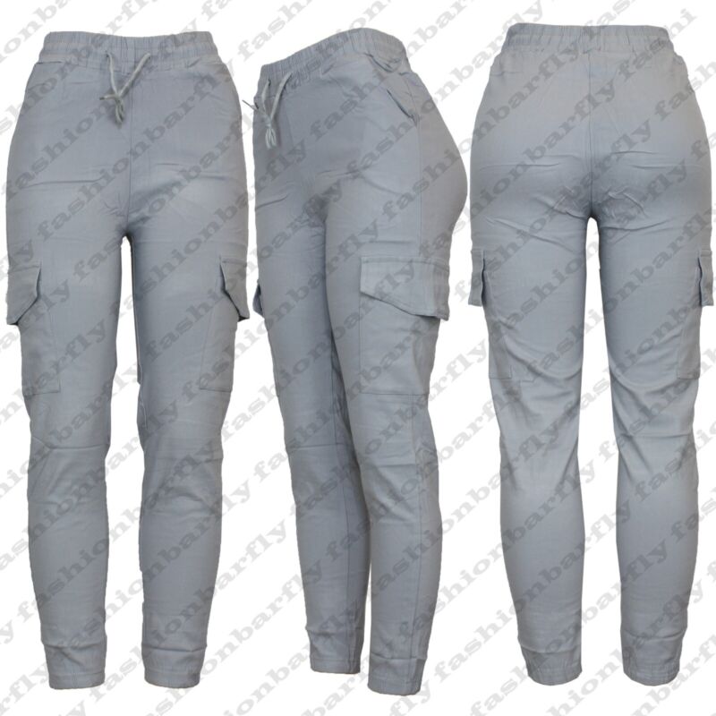 Ladies Combat Cargo Trouser Stretch Elasticated Waist Cotton Blend Cargo Pant