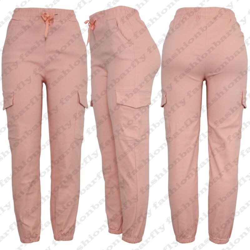 Ladies Combat Cargo Trouser Stretch Elasticated Waist Cotton Blend Cargo Pant