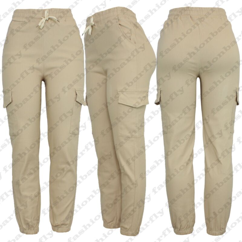 Ladies Combat Cargo Trouser Stretch Elasticated Waist Cotton Blend Cargo Pant