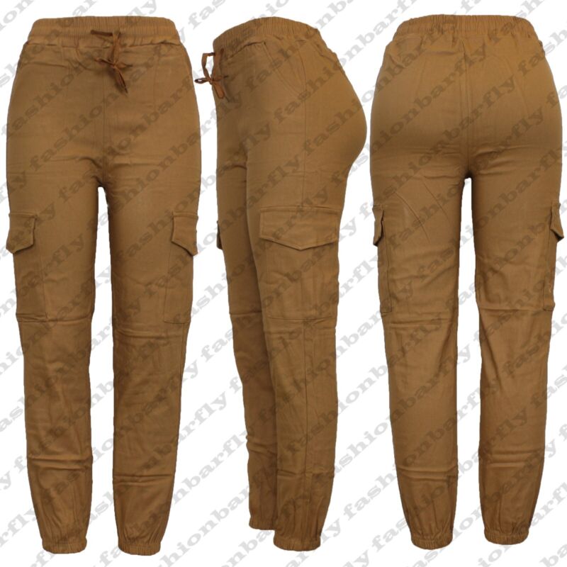 Ladies Combat Cargo Trouser Stretch Elasticated Waist Cotton Blend Cargo Pant