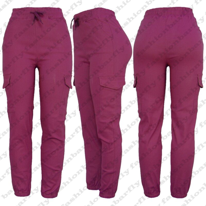 Ladies Combat Cargo Trouser Stretch Elasticated Waist Cotton Blend Cargo Pant