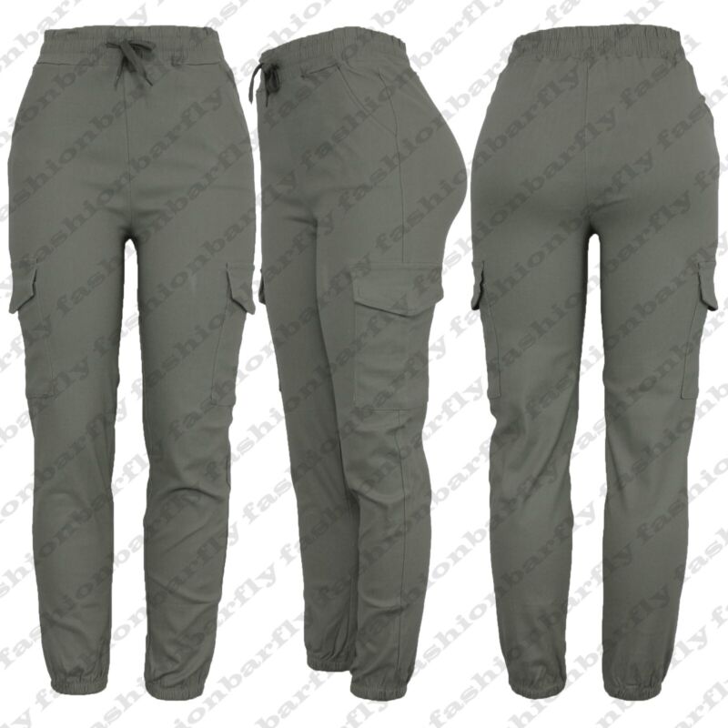 Ladies Combat Cargo Trouser Stretch Elasticated Waist Cotton Blend Cargo Pant