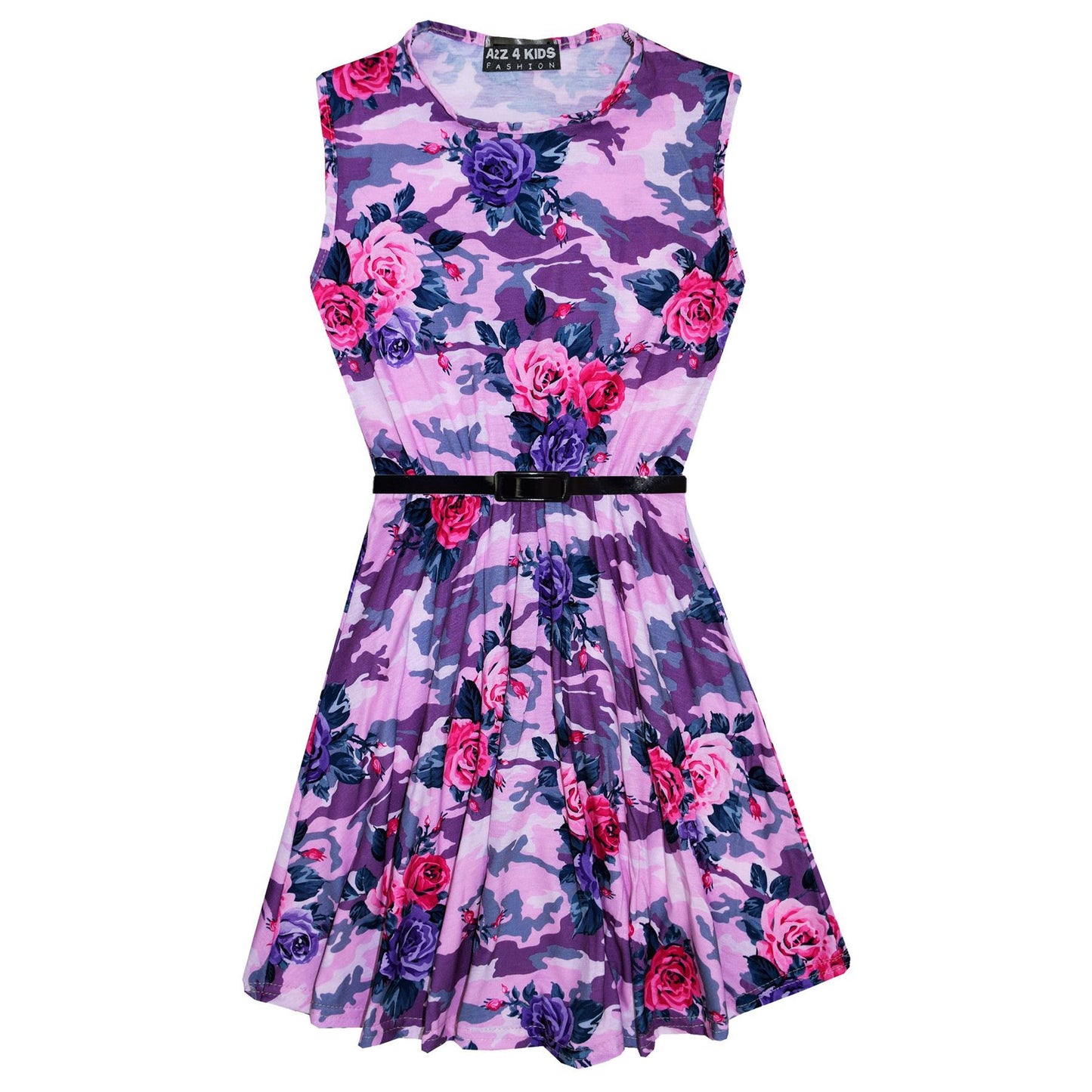 Girls Skater Dress Kids Camo Floral Print Summer Party Dresses Age 7-13 Years