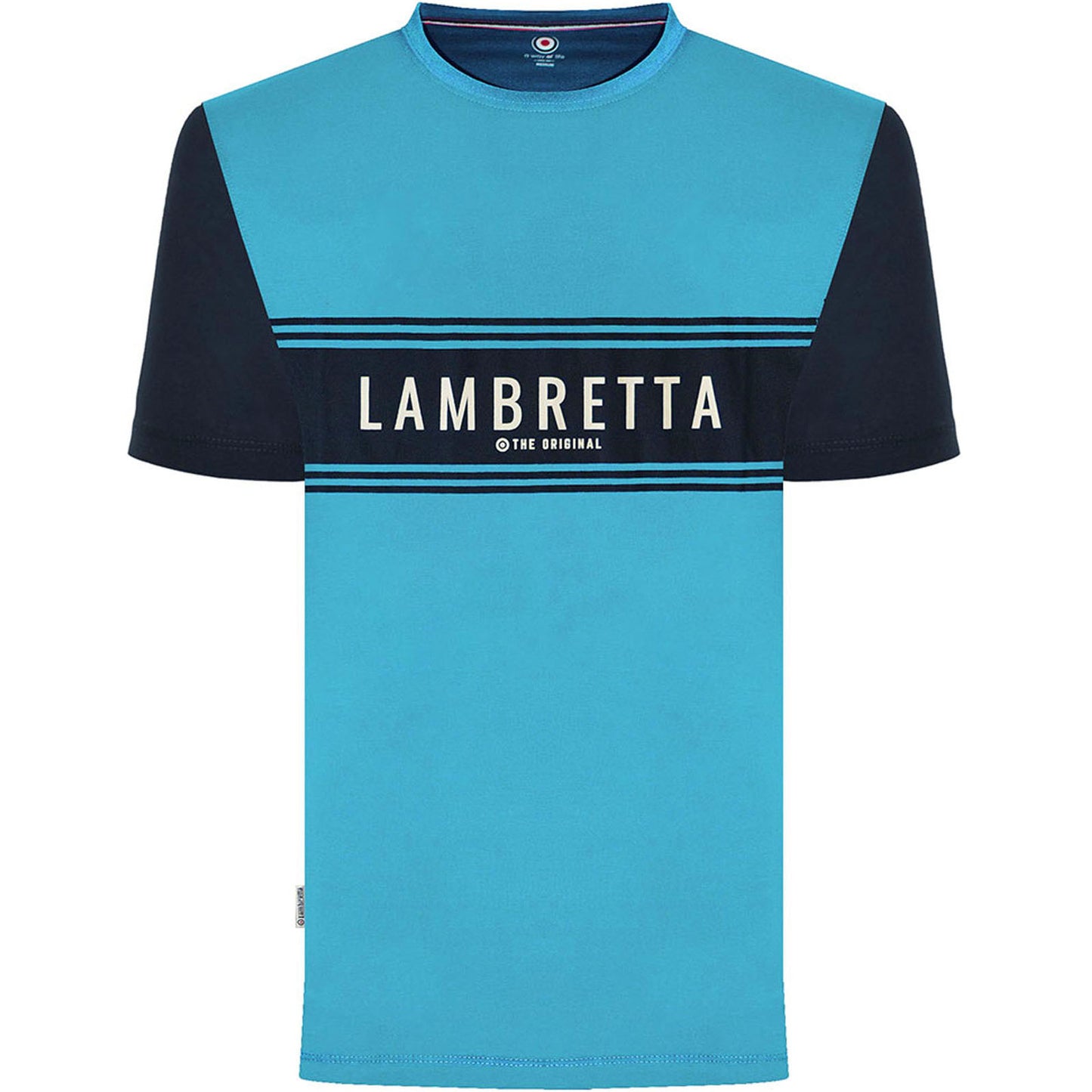 Lambretta Mens Logo Panel Raglan Retro Crew Neck T-Shirt Tee Top