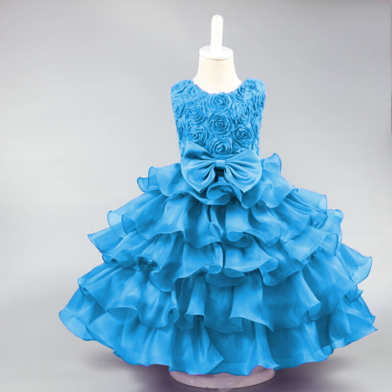 Girls Flower Bridesmaid Dress Baby Kids Princess Party Rose Bow Wedding Dresses