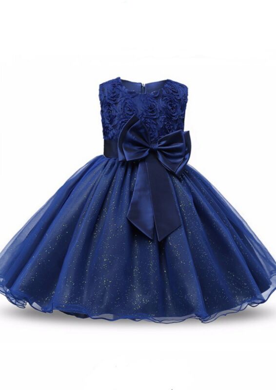 Girls Bridesmaid Dress Baby Flower Kids Party Rose Bow Wedding Dresses Princess