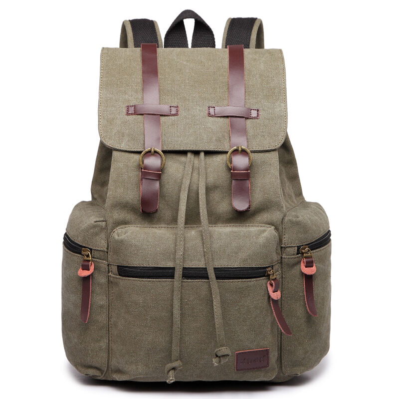 Unisex Real Leather Canvas Backpack Large School Shoulder Bag Rucksack