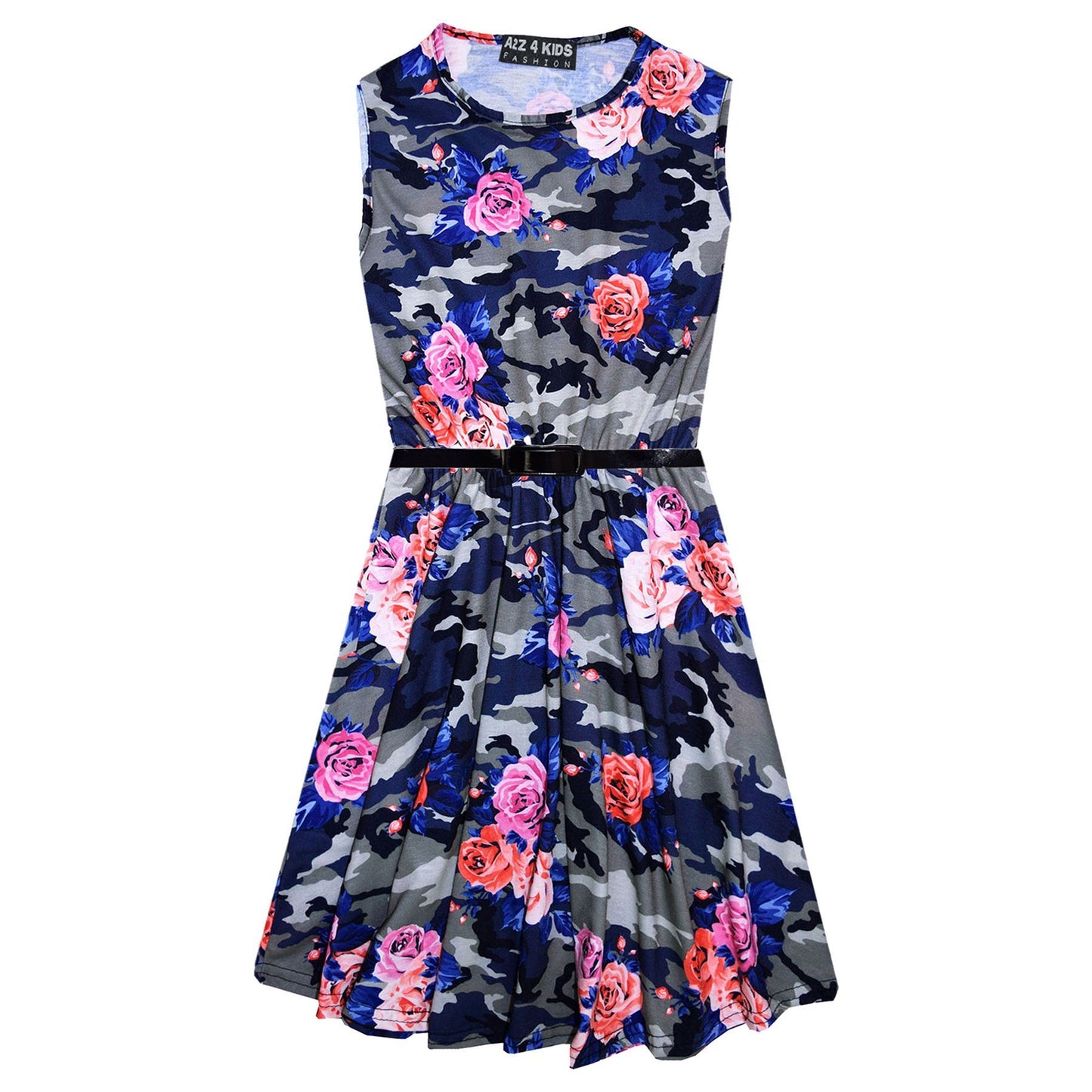 Girls Skater Dress Kids Camo Floral Print Summer Party Dresses Age 7-13 Years