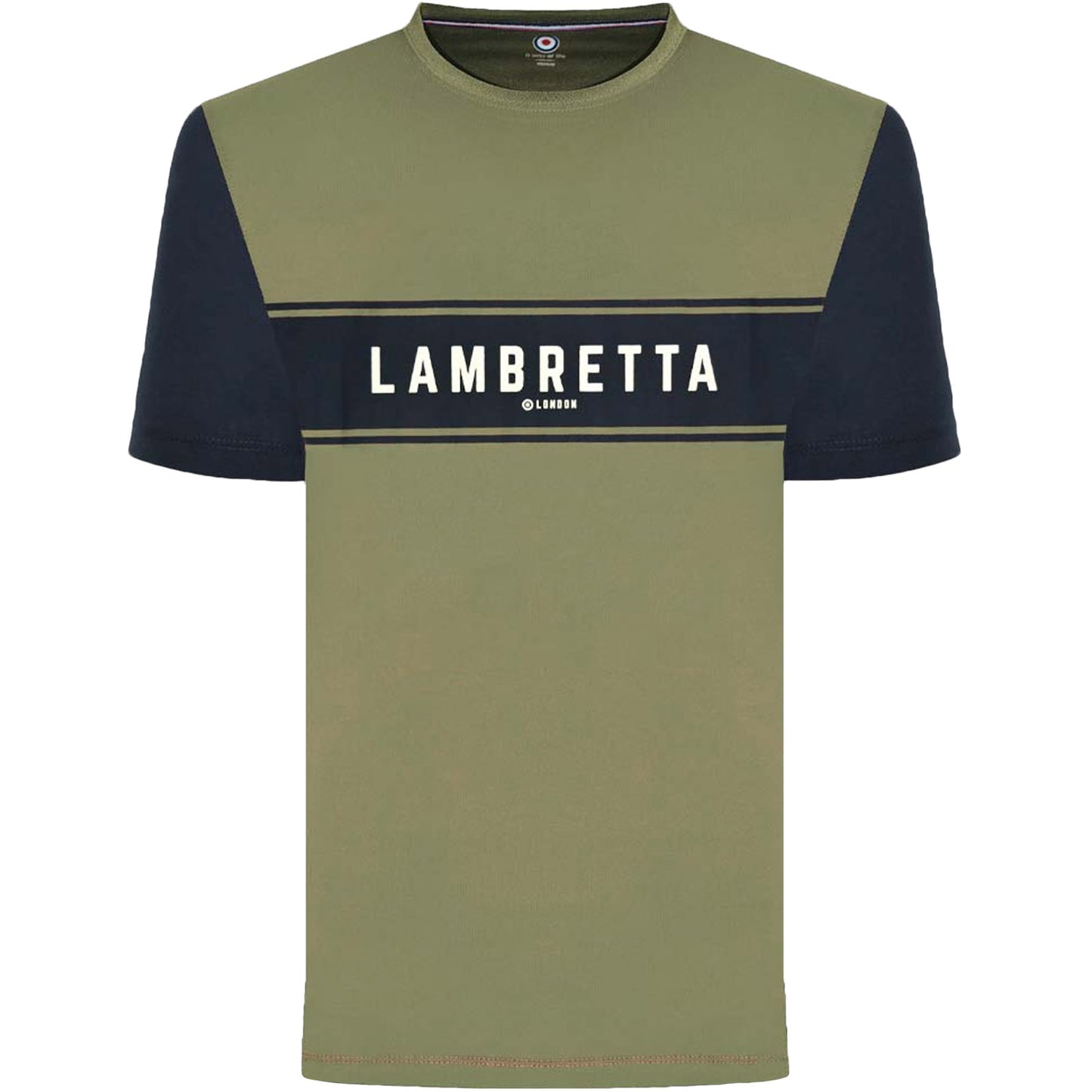 Lambretta Mens Logo Panel Raglan Retro Crew Neck T-Shirt Tee Top