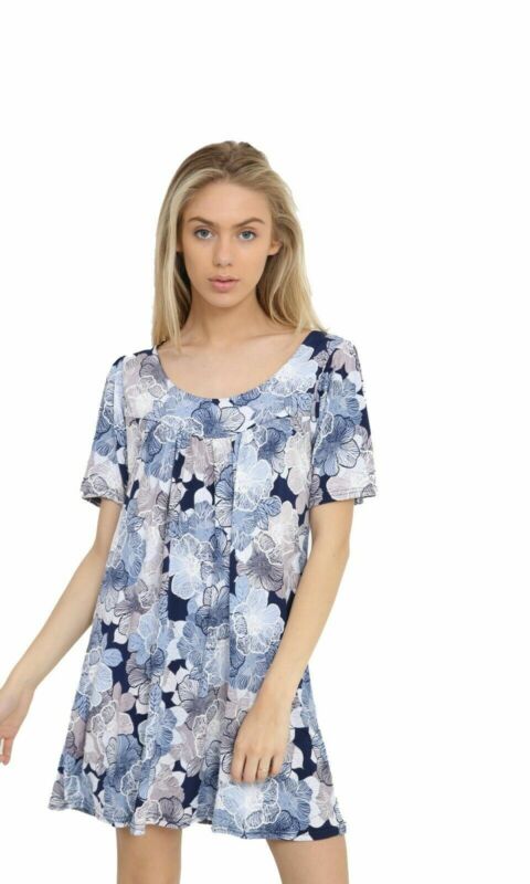 Smock Tunic Top Women Ladies Plus Size Short Sleeves Scoop Neckline Floral Print