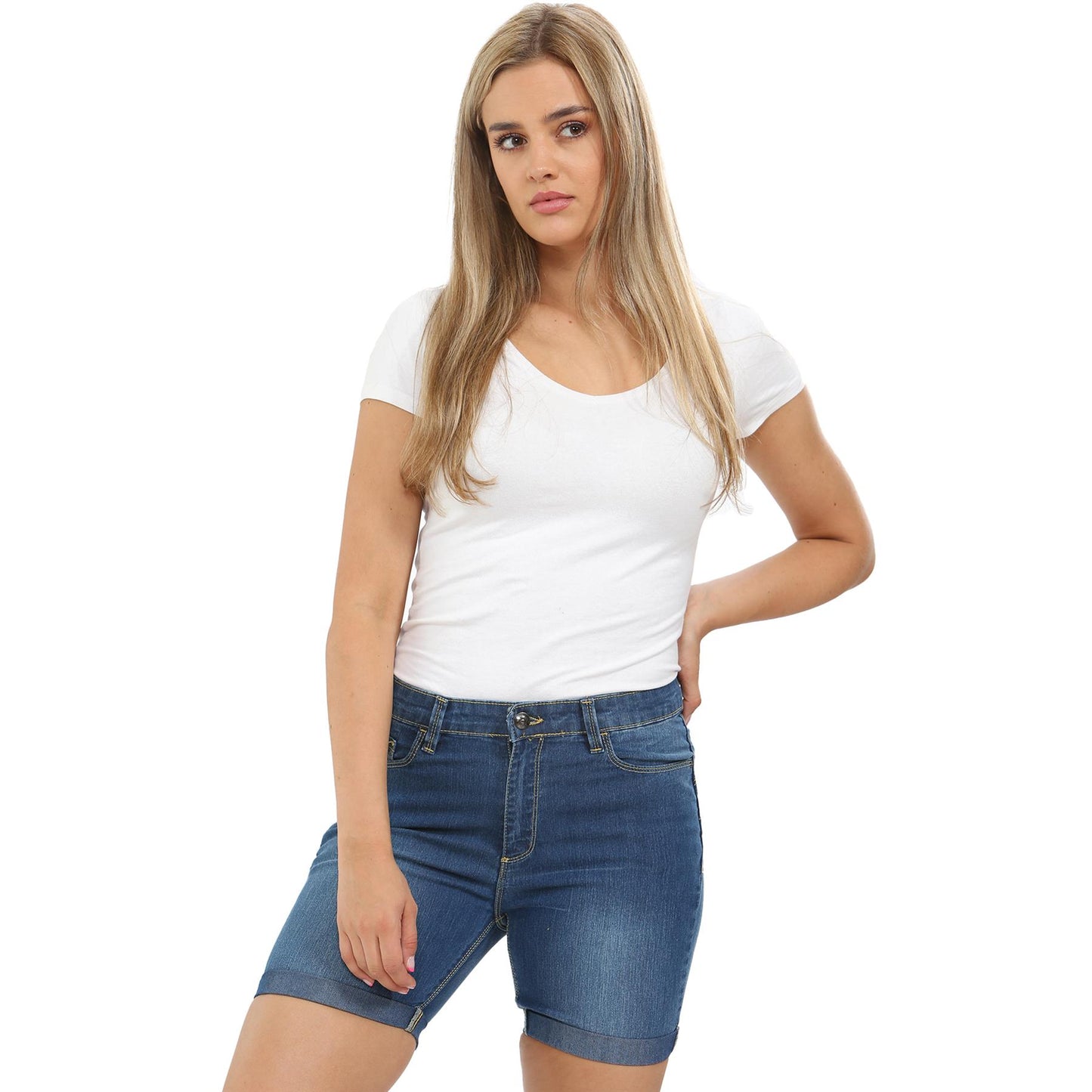 Enzo Womens Denim Shorts Skinny Fit Stretch Jeans Casual Ladies Half Pants UK