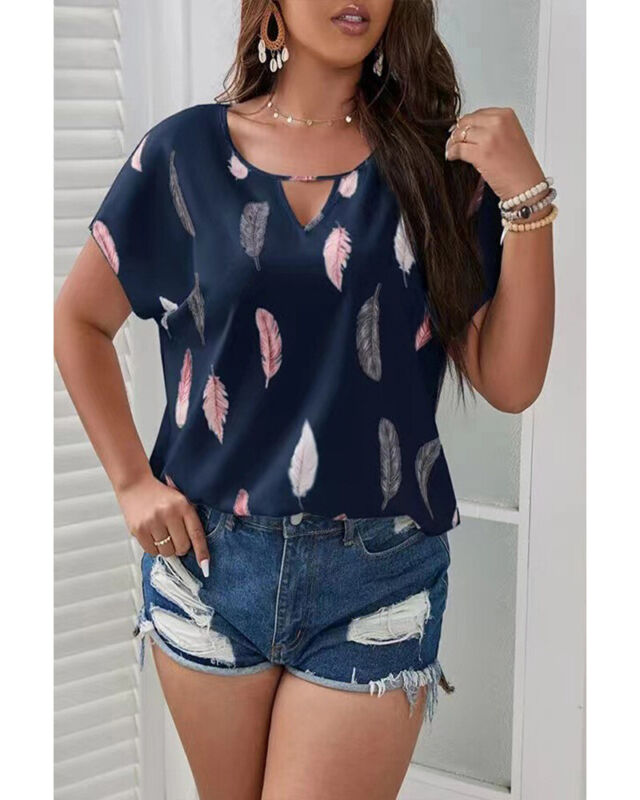 Womens Plus Size T Shirts Short Sleeve Ladies Loose Blouse V-Neck Print Tops Tee