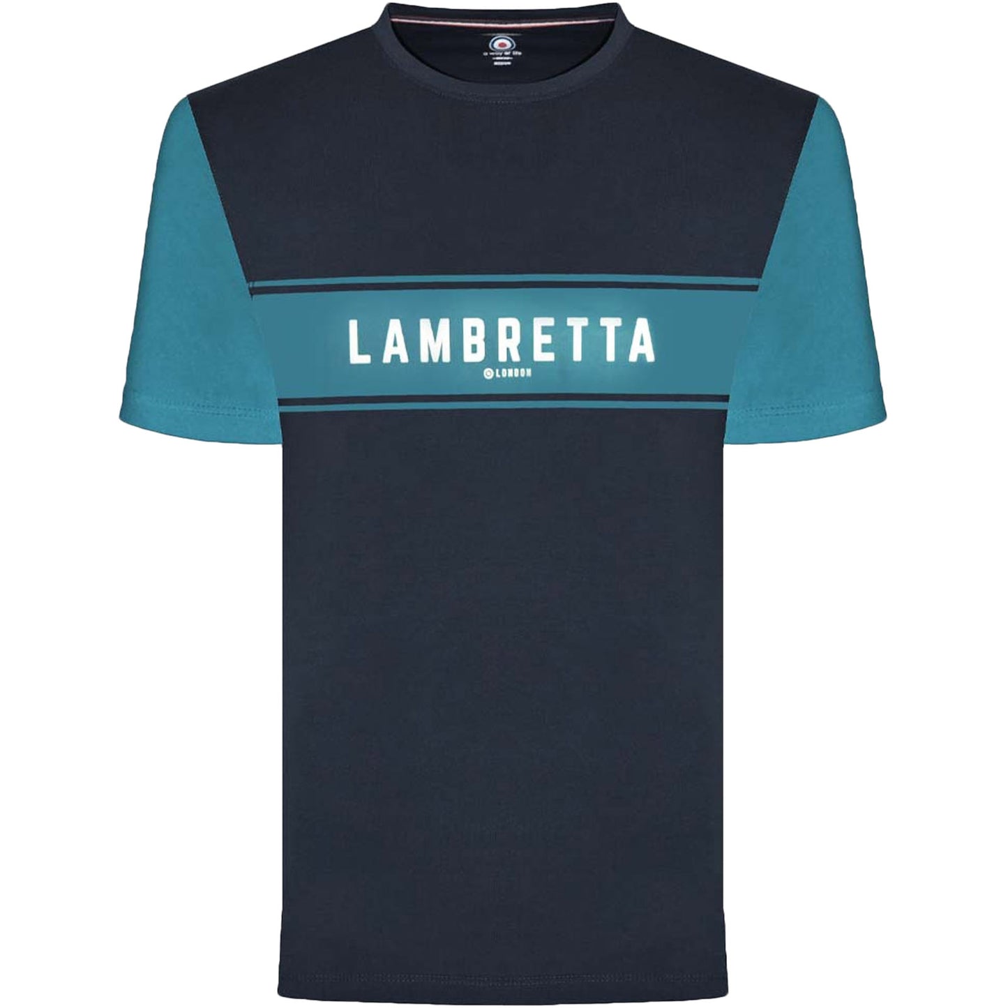 Lambretta Mens Logo Panel Raglan Retro Crew Neck T-Shirt Tee Top