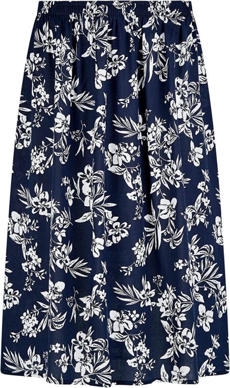 Women ladies Summer Floral Print Skirt Elasticated Waist Size 10-24 length 27"