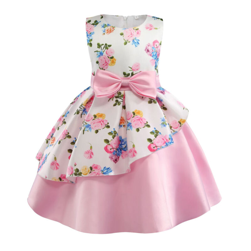 Flower Girls Bridesmaid Dress Baby Kids Party Wedding Lace Bow Princess Dresses