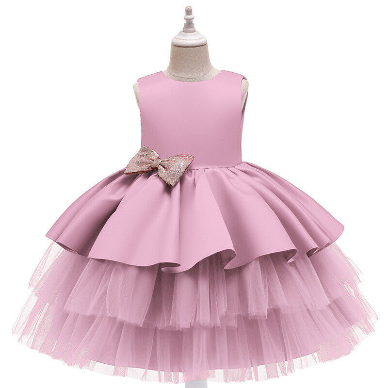 Flower Girls Bridesmaid Dress Baby Kids Party Wedding Lace Bow Princess Dresses