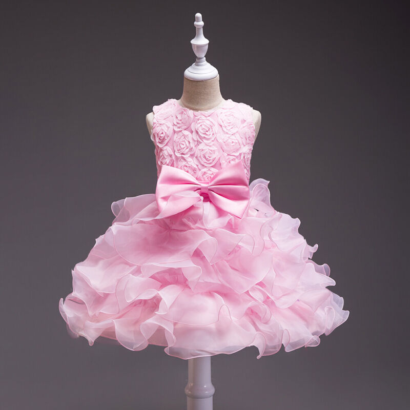 Girls Flower Bridesmaid Dress Baby Kids Princess Party Rose Bow Wedding Dresses