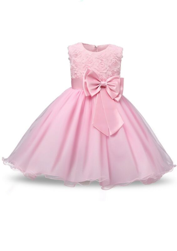 Girls Bridesmaid Dress Baby Flower Kids Party Rose Bow Wedding Dresses Princess