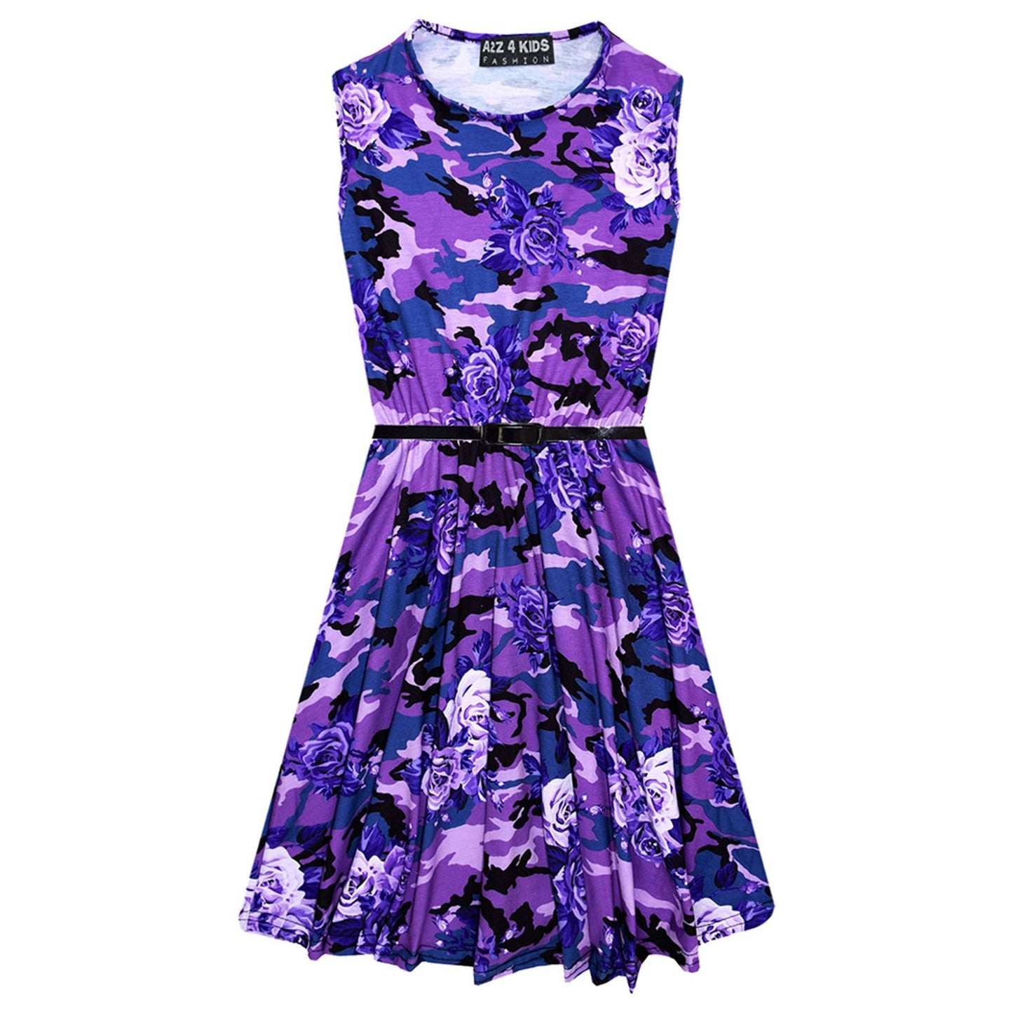 Girls Skater Dress Kids Camo Floral Print Summer Party Dresses Age 7-13 Years