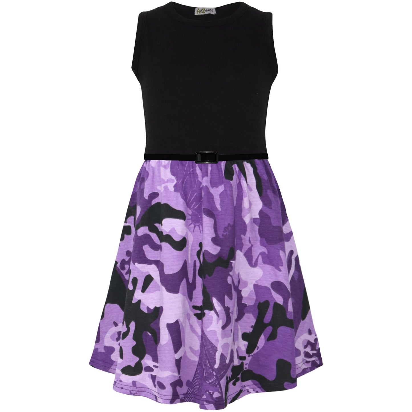 Girls Skater Dress Kids Camouflage Contrast Panel Summer Party Dresses 5-13 Year