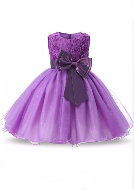 Girls Bridesmaid Dress Baby Flower Kids Party Rose Bow Wedding Dresses Princess