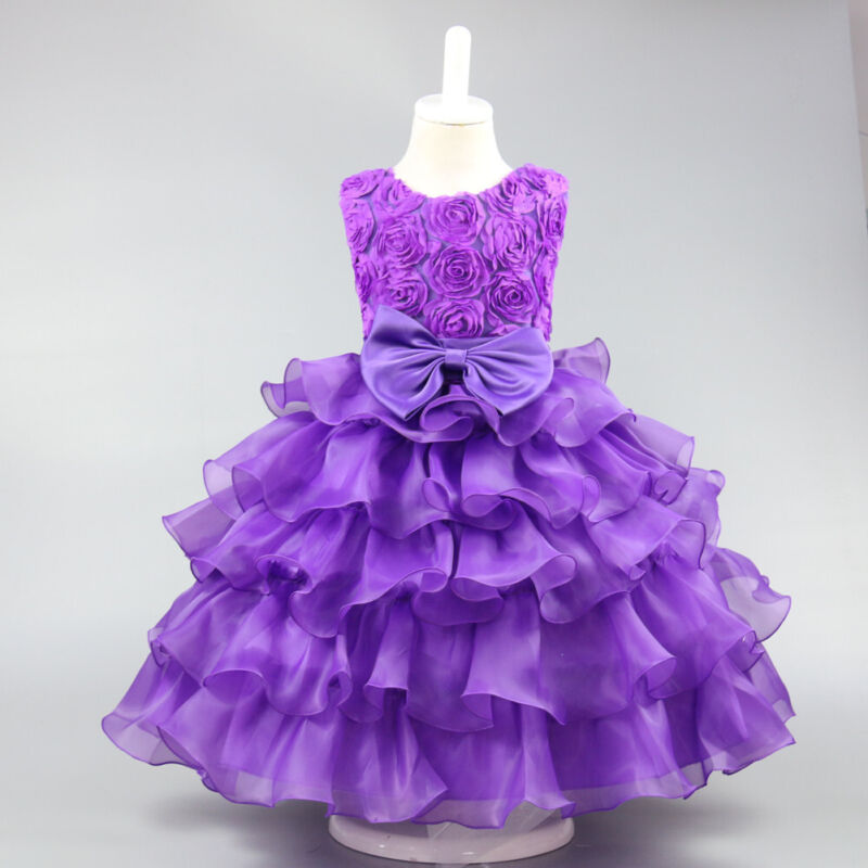 Girls Flower Bridesmaid Dress Baby Kids Princess Party Rose Bow Wedding Dresses