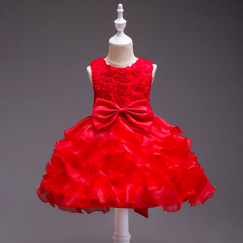 Girls Flower Bridesmaid Dress Baby Kids Princess Party Rose Bow Wedding Dresses