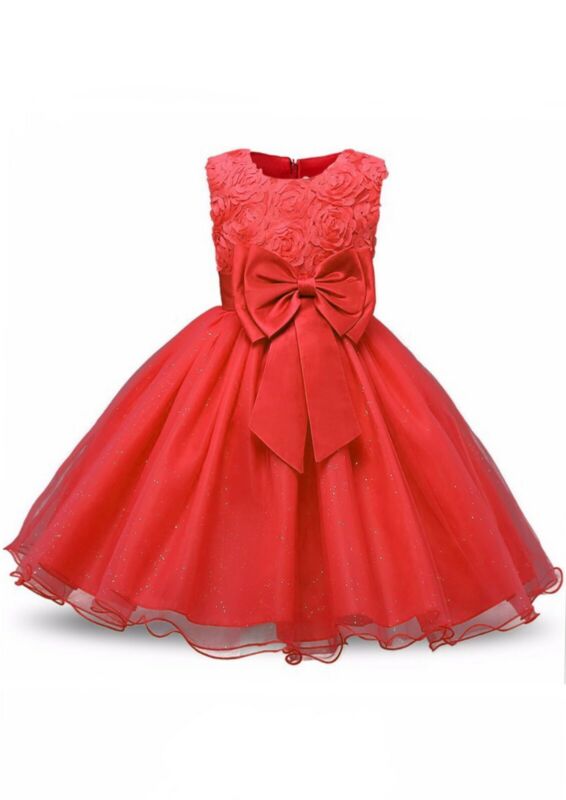 Girls Bridesmaid Dress Baby Flower Kids Party Rose Bow Wedding Dresses Princess