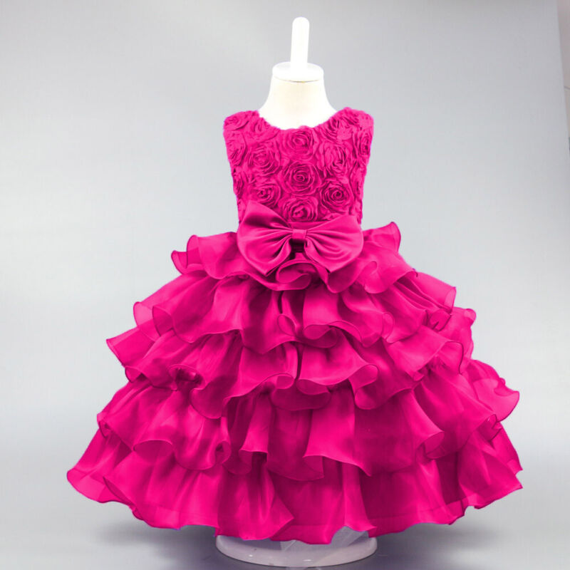 Girls Flower Bridesmaid Dress Baby Kids Princess Party Rose Bow Wedding Dresses