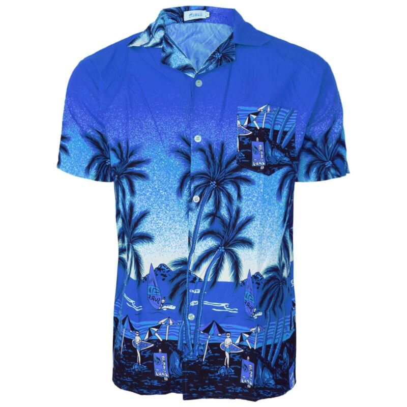 Men Hawaiian Shirt Palm Stag Beach Hawaii Aloha Party Summer Holiday Fancy Dress