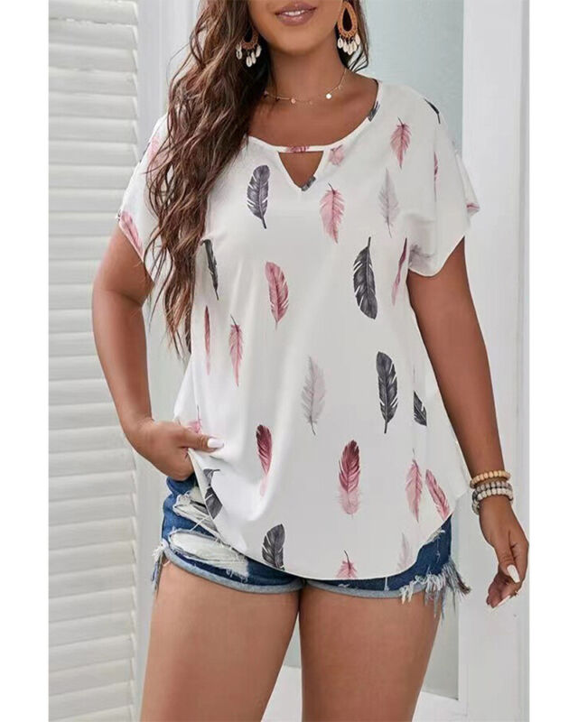 Womens Plus Size T Shirts Short Sleeve Ladies Loose Blouse V-Neck Print Tops Tee