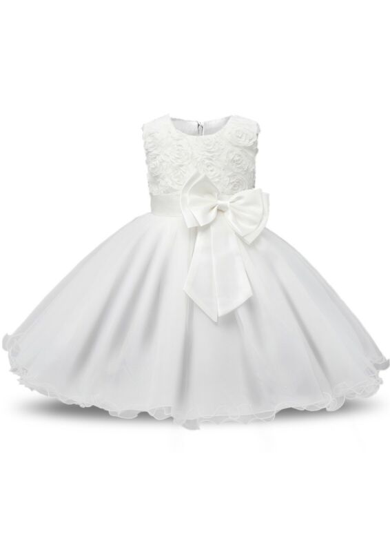 Girls Bridesmaid Dress Baby Flower Kids Party Rose Bow Wedding Dresses Princess