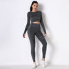 Women Dot Stripe Seamless Leggings And Long Sleeve Set Fitness Skinny Yoga Suit