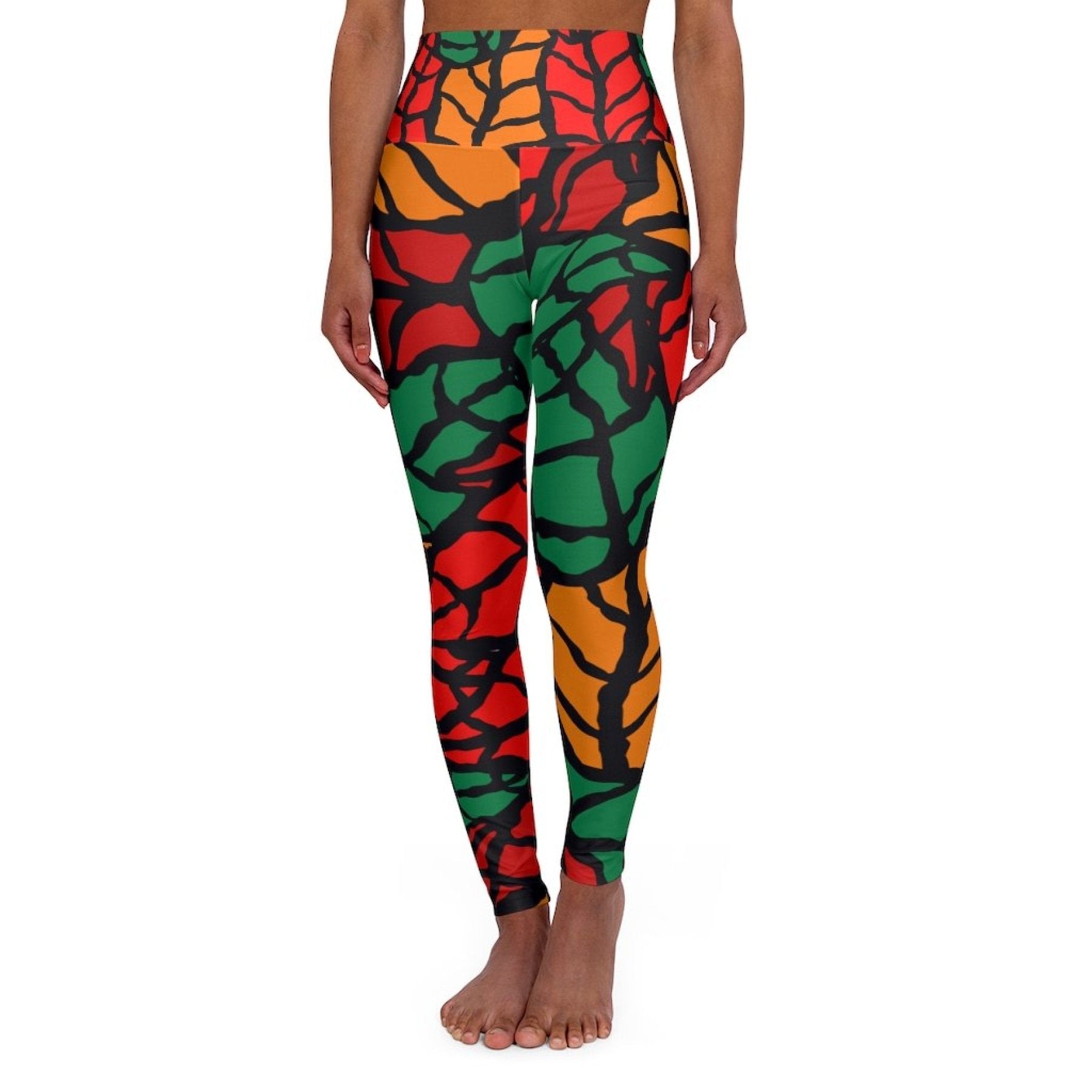 Women Leggings, Red And Green Autumn Leaf Style Fitness Pants-8