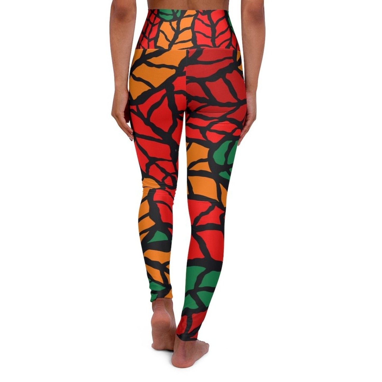 Women Leggings, Red And Green Autumn Leaf Style Fitness Pants-9