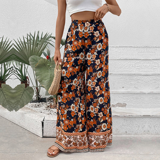 New floral fashion print wide-leg pants